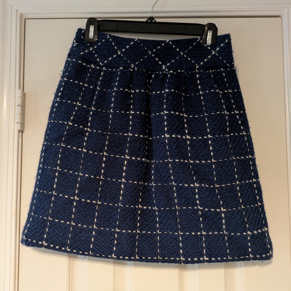 Maeve Navy and White Textured A-Line Skirt